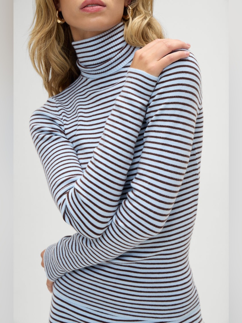 Frankies Bikinis Tucker Knit Sweater Montauk Stripe Blue Brown Turtleneck XS
